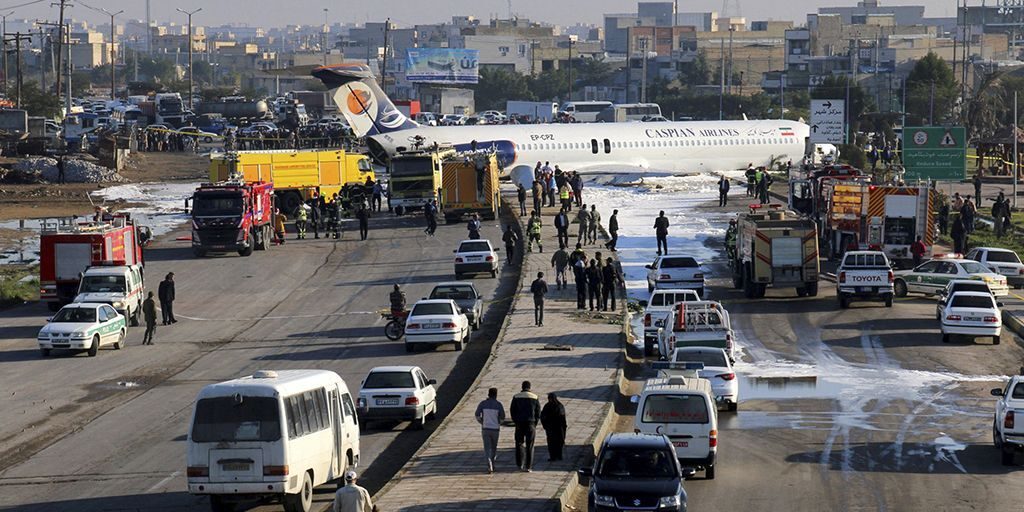 Iranian plane, with 135 passengers, lands on highway after overshooting runway